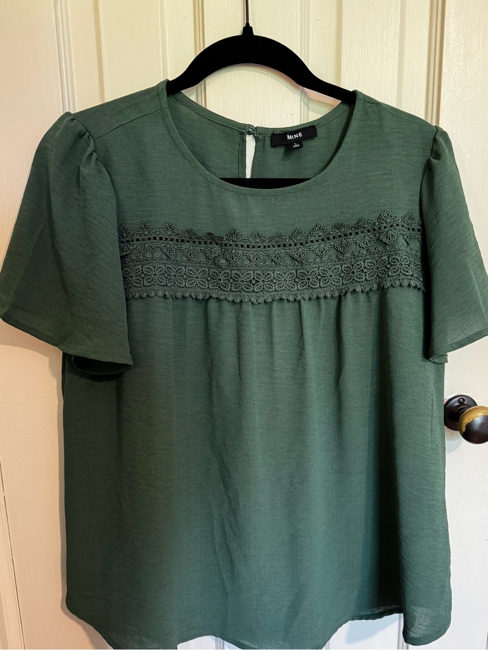 MINE Forest Green Lace Yoke Short Sleeve Blouse
